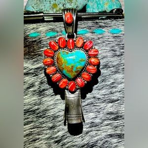 Spiny oyster and turquoise sterling, silver, squash pendant on sale org $400